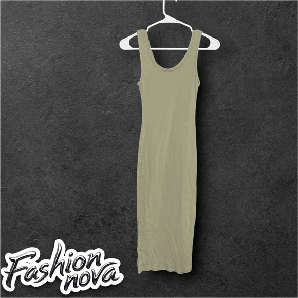 NWOT Fashion Nova Ribbed Tank Midi Dress - Olive Green - Picture 2 of 6